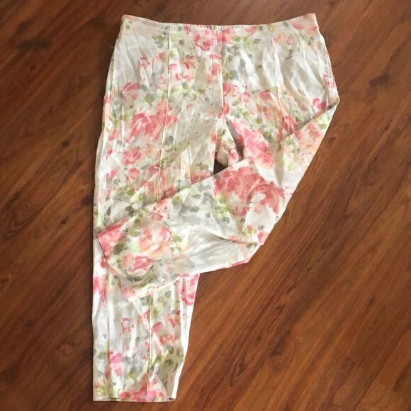 J. Jill Linen stretch, floral, capri Ankle pants L - Picture 1 of 5